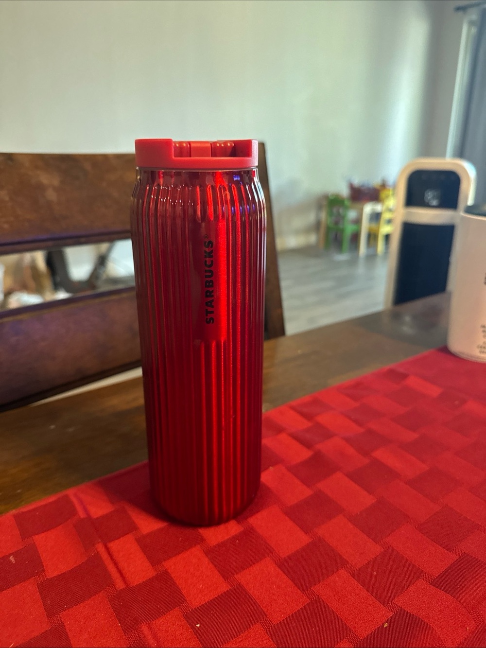 Starbucks Red Ribbed Travel Tumbler with Flip Lid